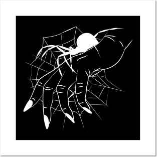 Spider web , woman hand with spider, witch , black nails Posters and Art